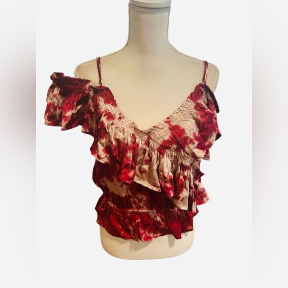 NWT Blue life bohemian maroon Etta Ruffle tie dye cami cold shoulder blouse Sz M - Picture 7 of 11